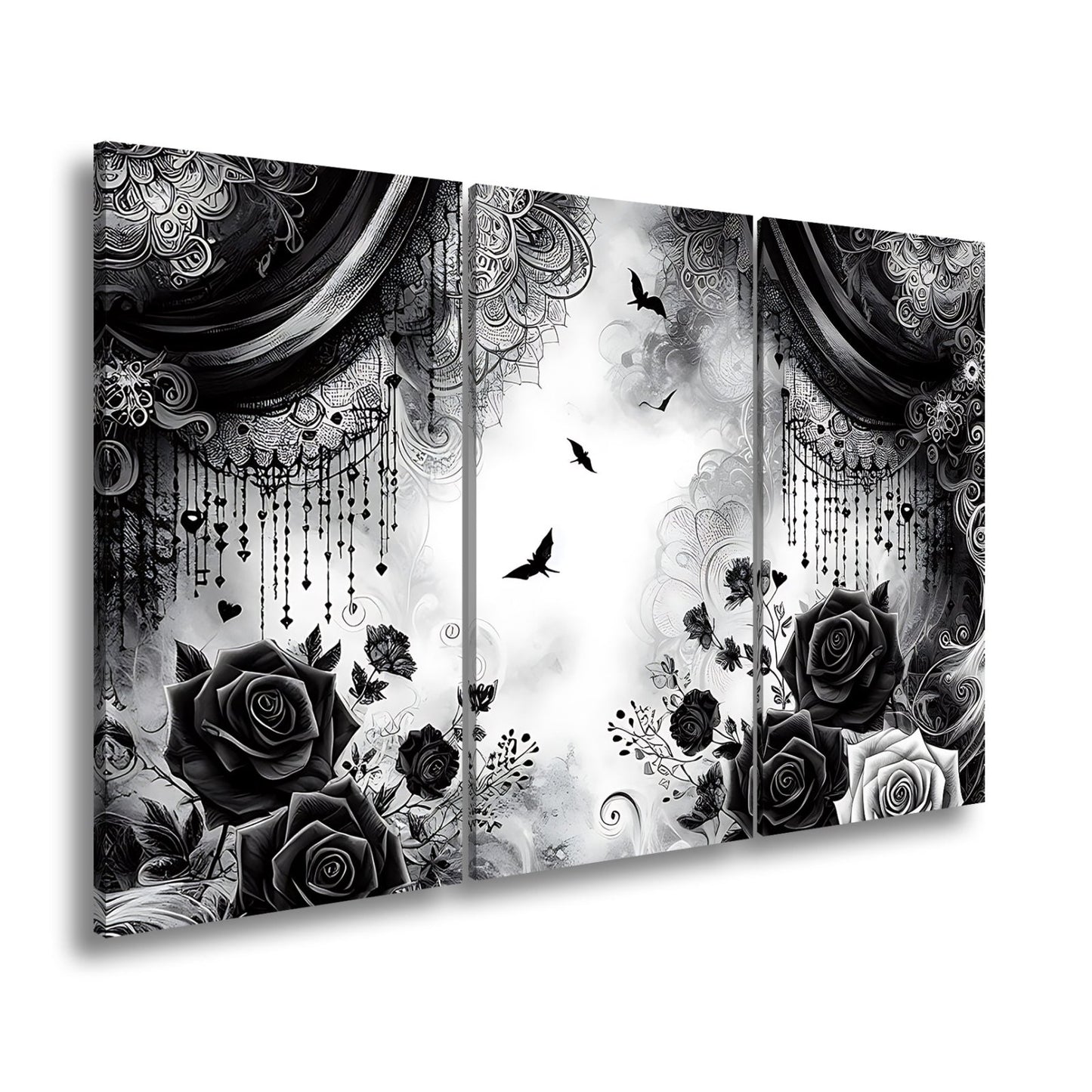 Leinwandbild Gotische Rosen tanzen mit Schatten und Spitze. - deyoli