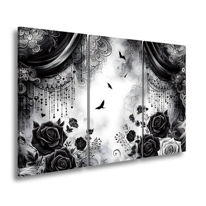 Leinwandbild Gotische Rosen tanzen mit Schatten und Spitze. - deyoli