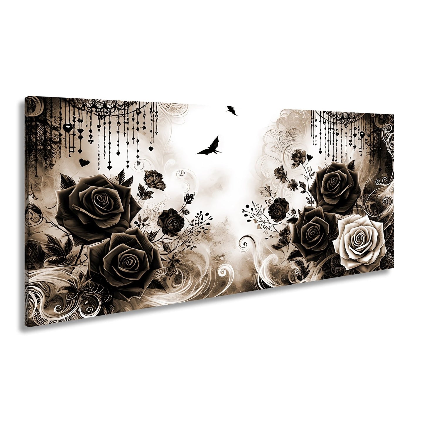 Leinwandbild Gotische Rosen tanzen mit Schatten und Spitze. - deyoli