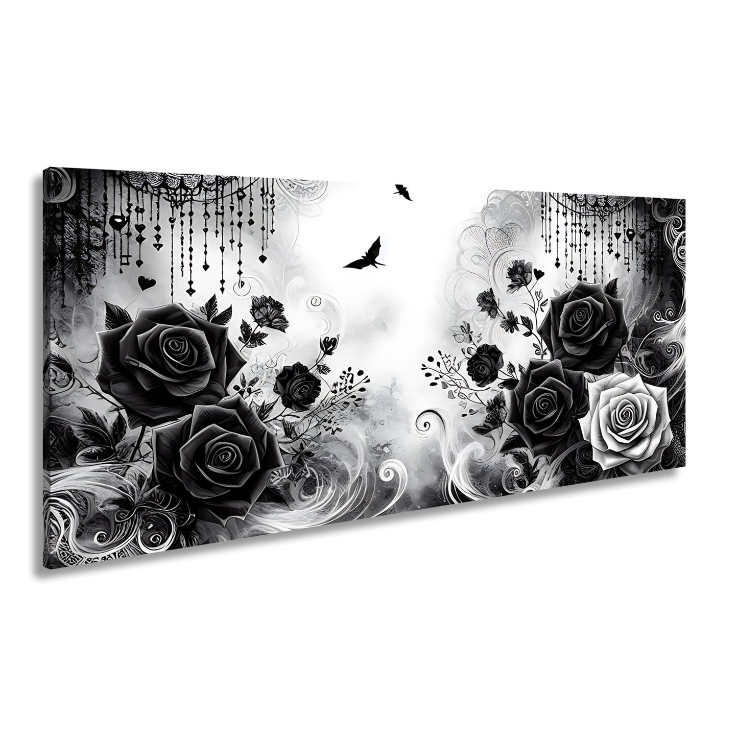 Leinwandbild Gotische Rosen tanzen mit Schatten und Spitze. - deyoli