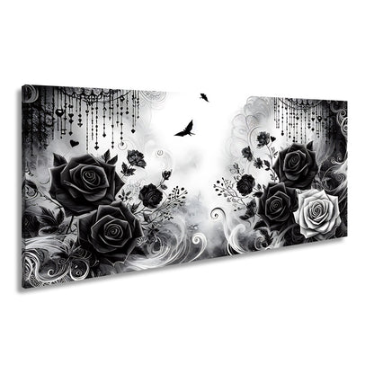 Leinwandbild Gotische Rosen tanzen mit Schatten und Spitze. - deyoli