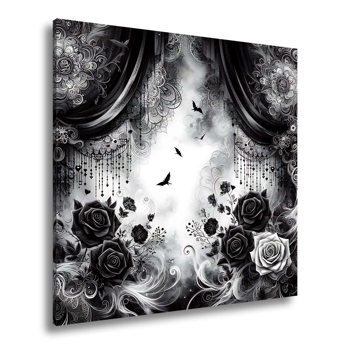 Leinwandbild Gotische Rosen tanzen mit Schatten und Spitze. - deyoli