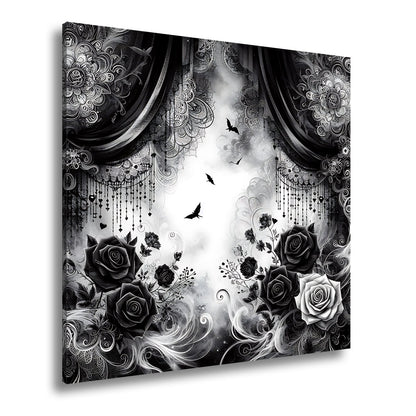 Leinwandbild Gotische Rosen tanzen mit Schatten und Spitze. - deyoli