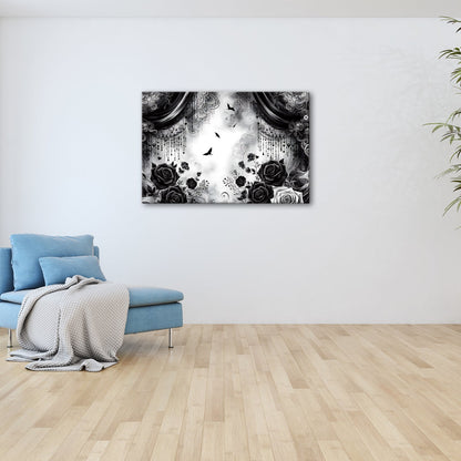 Leinwandbild Gotische Rosen tanzen mit Schatten und Spitze. - deyoli