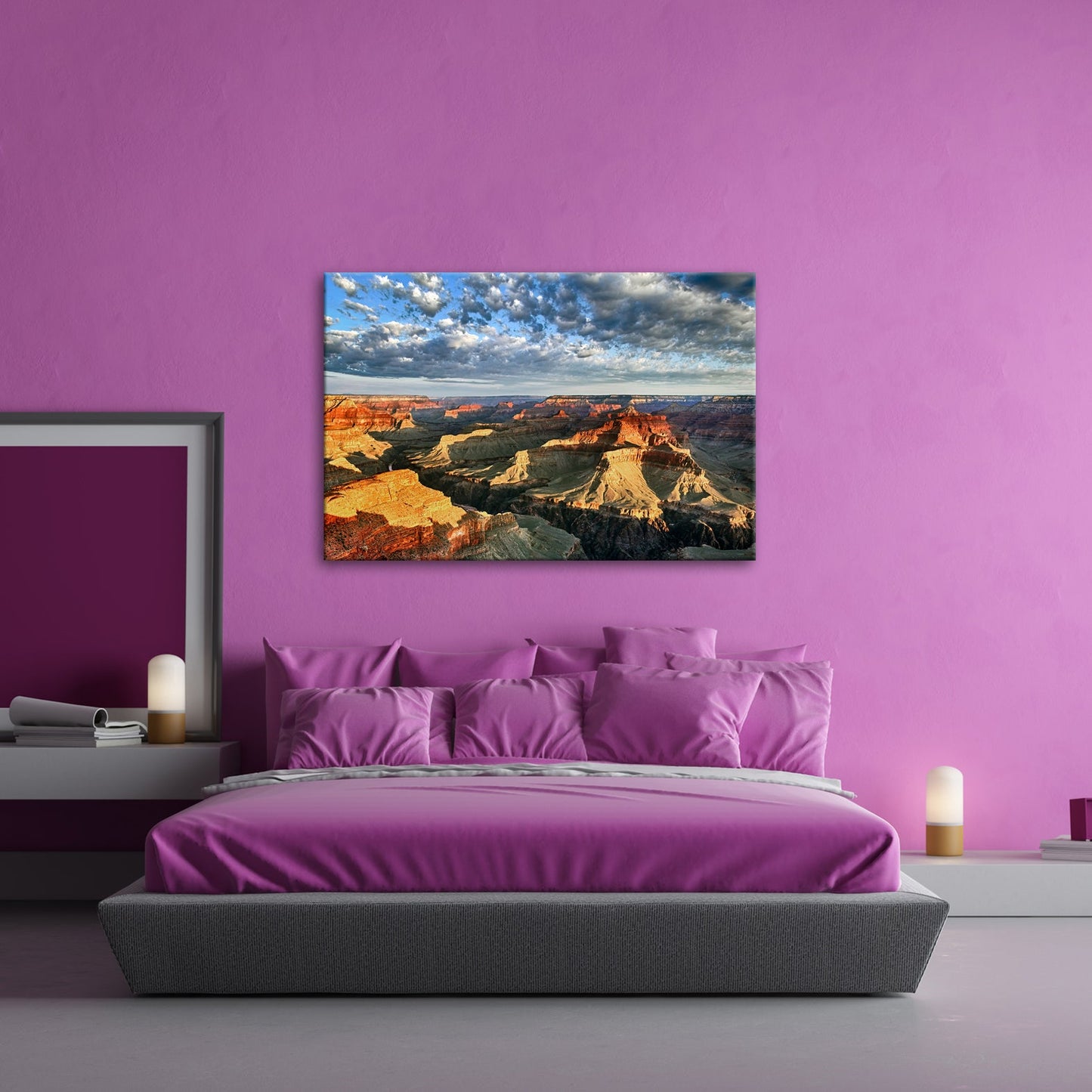 Leinwandbild Grand Canyon XXL – Sonnenlicht malt goldene Schatten in die Weiten - deyoli