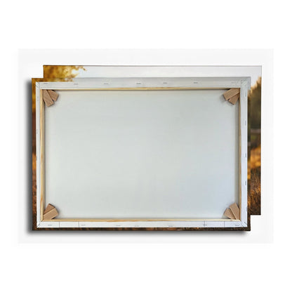 Leinwandbild Graues Pferd in goldener Abendruhe vor der Scheune. - deyoli