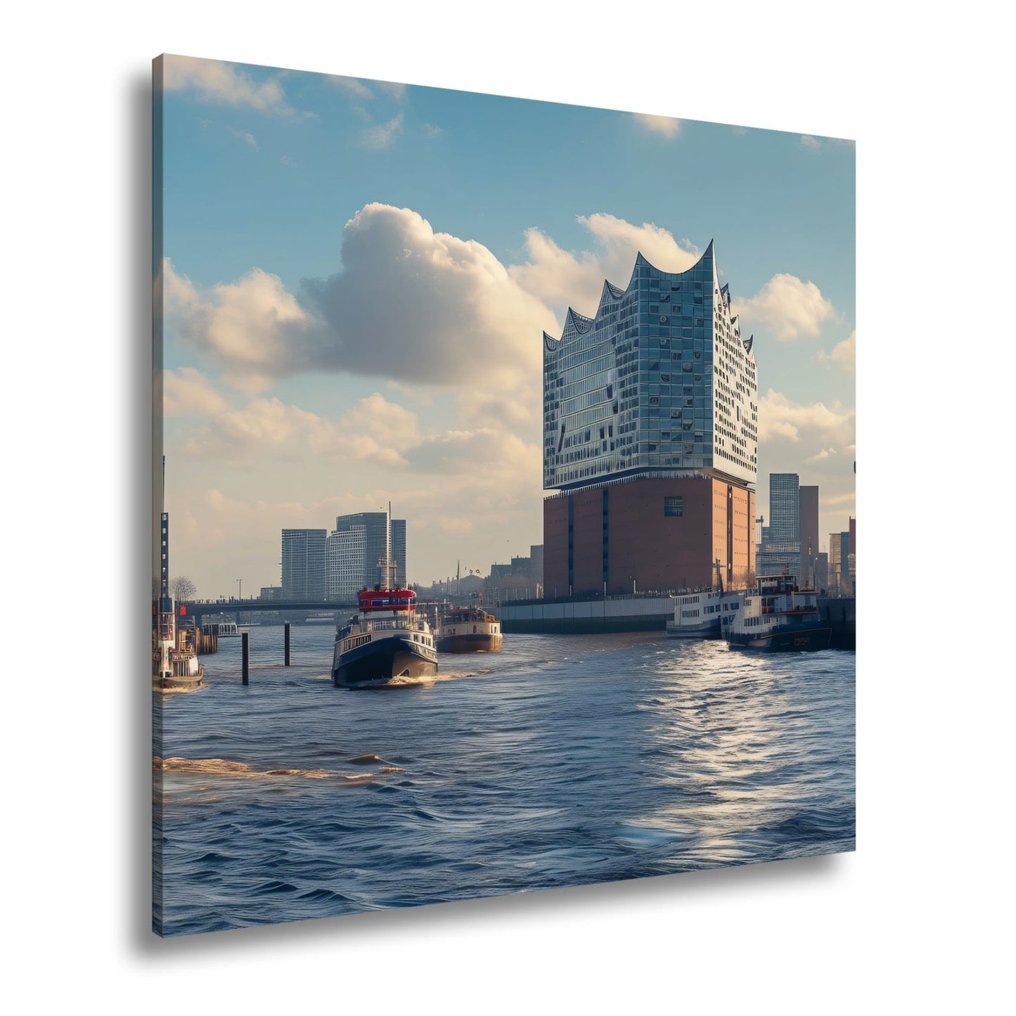 Leinwandbild Hafenzauber mit Elbphilharmonie im goldenen Morgenlicht. - deyoli