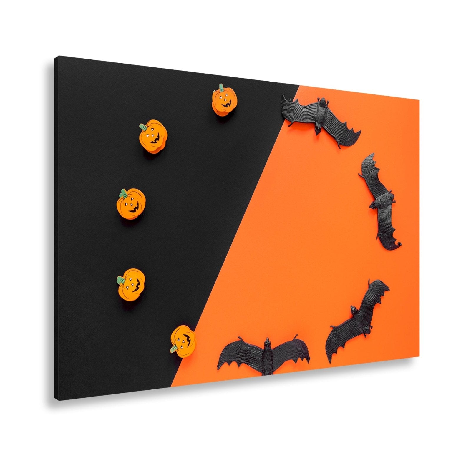 Leinwandbild Halloweenstimmung mit Kürbissen und Fledermäusen XXL – Halloween Deko - deyoli