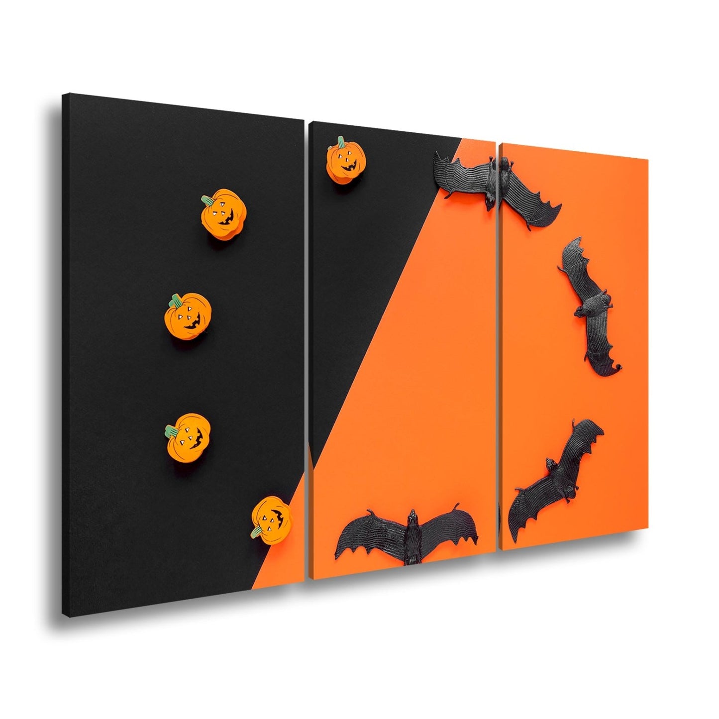 Leinwandbild Halloweenstimmung mit Kürbissen und Fledermäusen XXL – Halloween Deko - deyoli