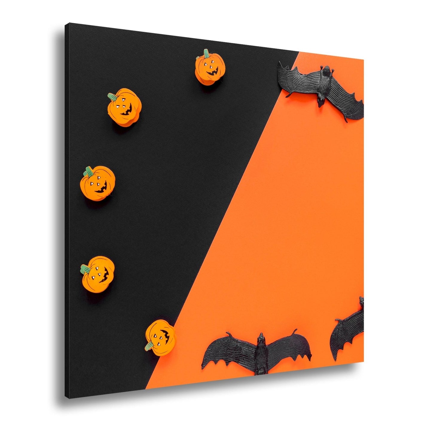Leinwandbild Halloweenstimmung mit Kürbissen und Fledermäusen XXL – Halloween Deko - deyoli