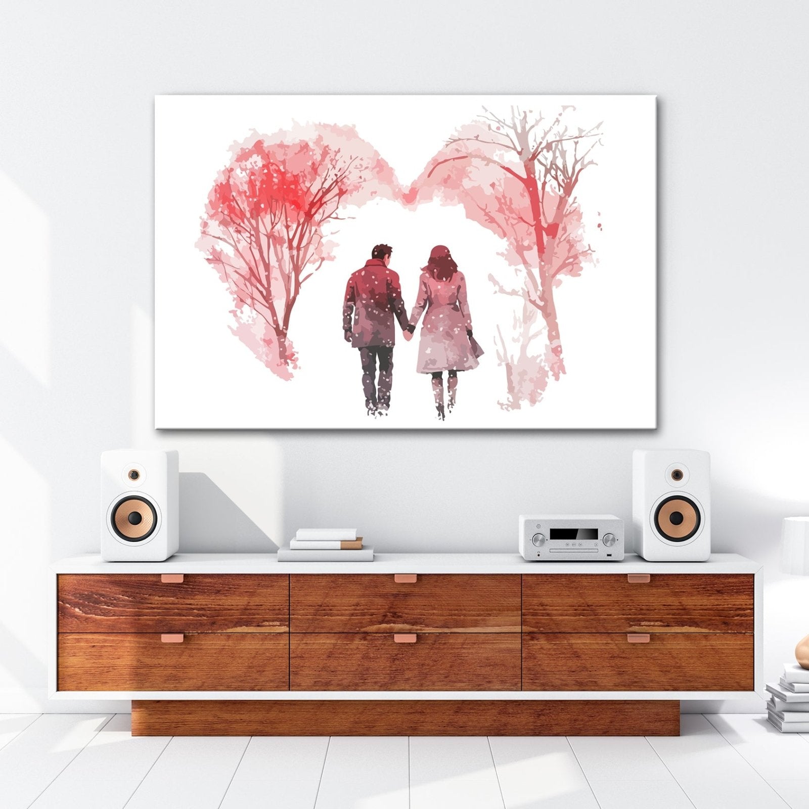 Leinwandbild Hand in Hand durch zarte Winterfarben der Liebe - deyoli