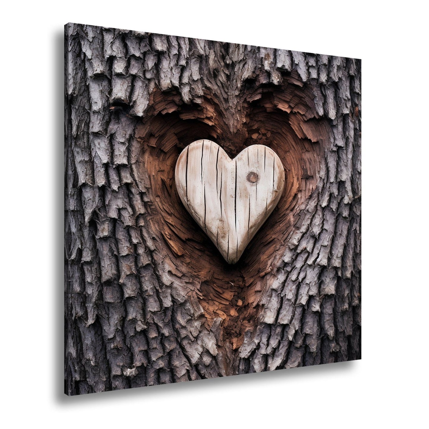 Leinwandbild Handwerk der Natur – geschnitzte Liebe im Baumherz. - deyoli