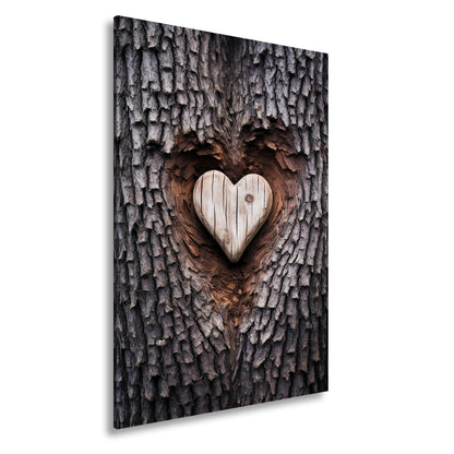 Leinwandbild Handwerk der Natur – geschnitzte Liebe im Baumherz. - deyoli