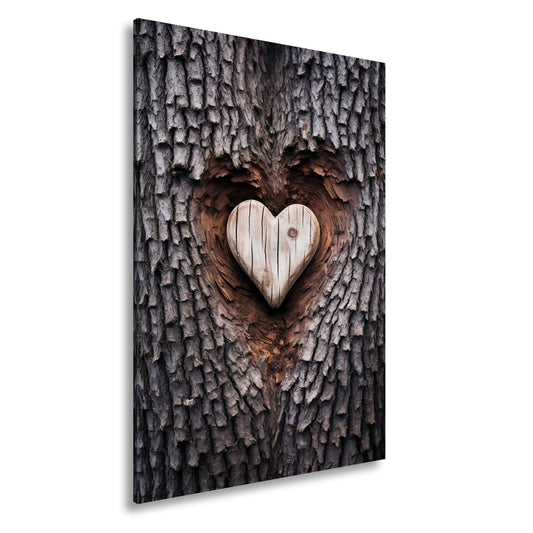 Leinwandbild Handwerk der Natur – geschnitzte Liebe im Baumherz. - deyoli