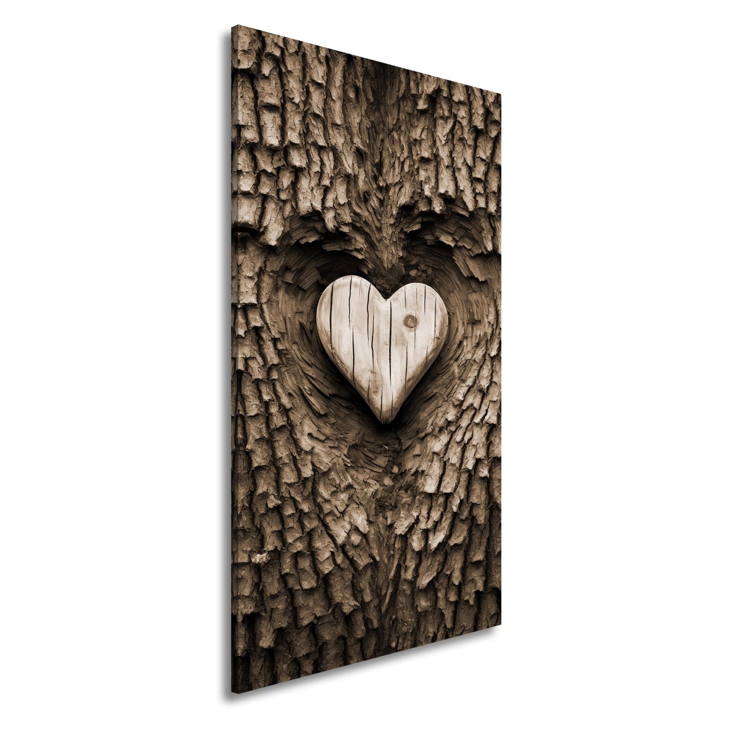 Leinwandbild Handwerk der Natur – geschnitzte Liebe im Baumherz. - deyoli