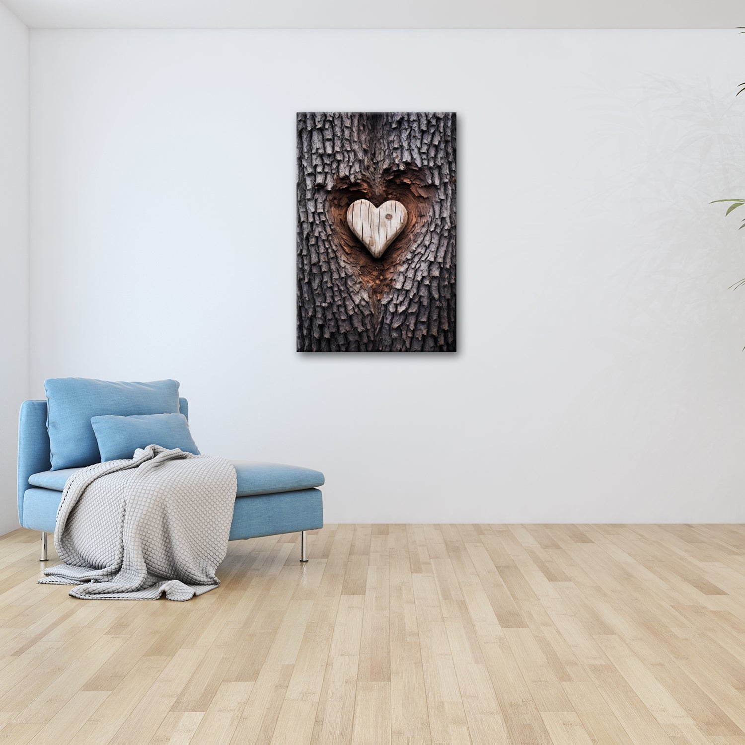 Leinwandbild Handwerk der Natur – geschnitzte Liebe im Baumherz. - deyoli