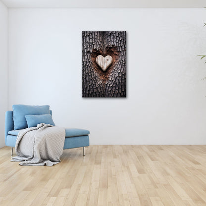Leinwandbild Handwerk der Natur – geschnitzte Liebe im Baumherz. - deyoli