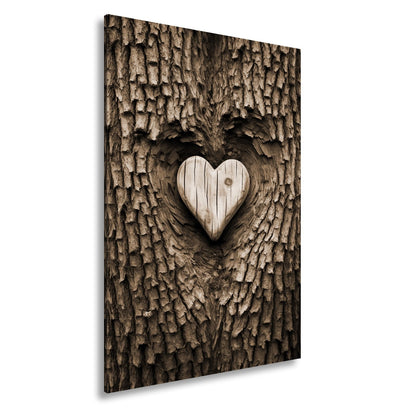 Leinwandbild Handwerk der Natur – geschnitzte Liebe im Baumherz. - deyoli