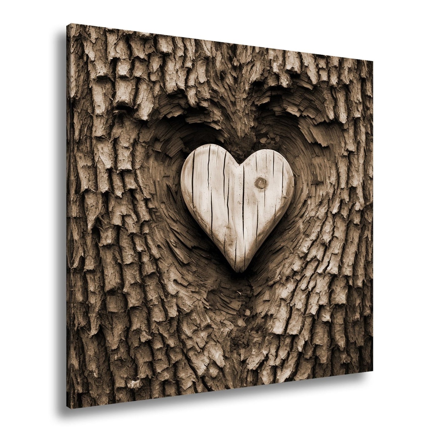 Leinwandbild Handwerk der Natur – geschnitzte Liebe im Baumherz. - deyoli
