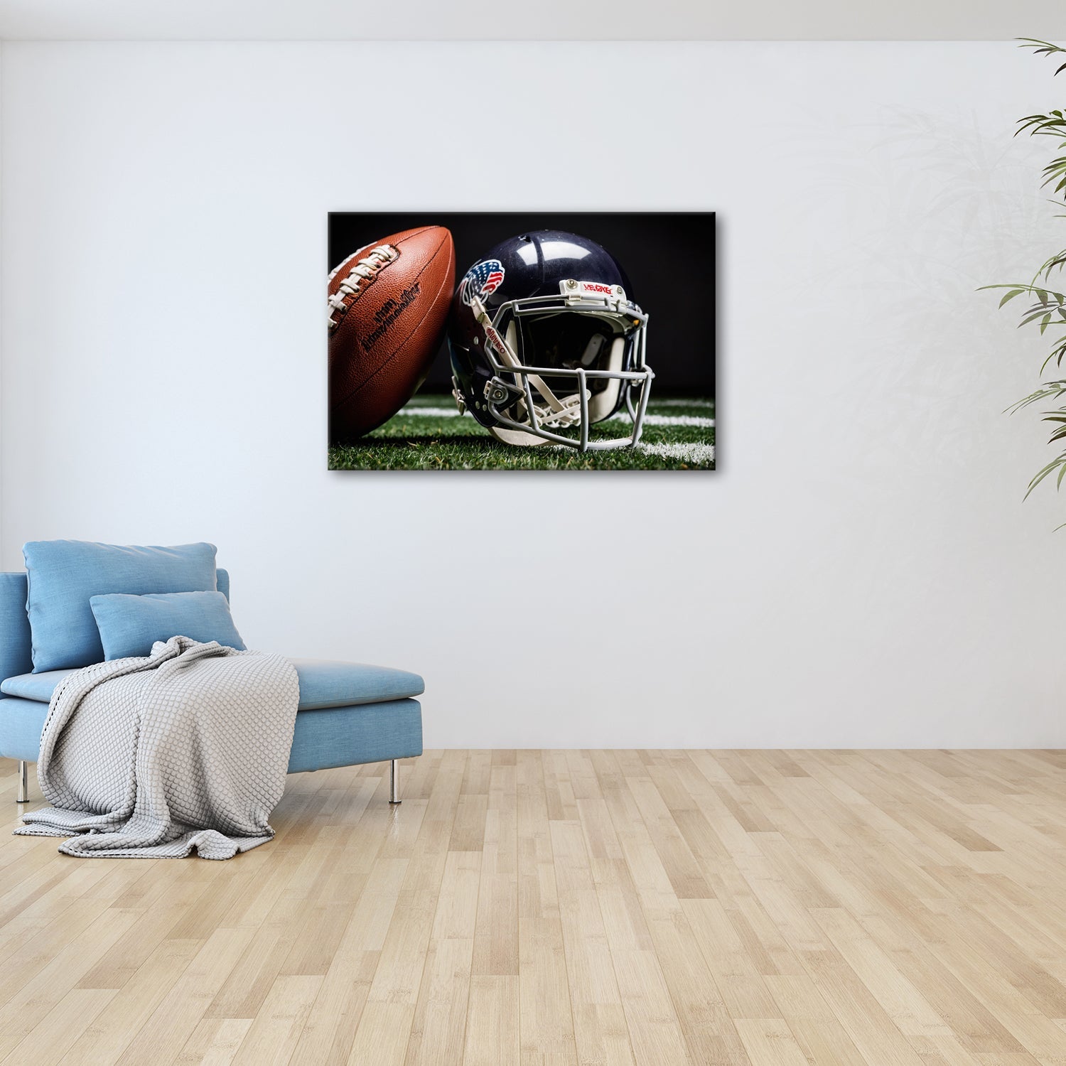 Leinwandbild Helm und Ball – bereit fürs große Spiel. - deyoli