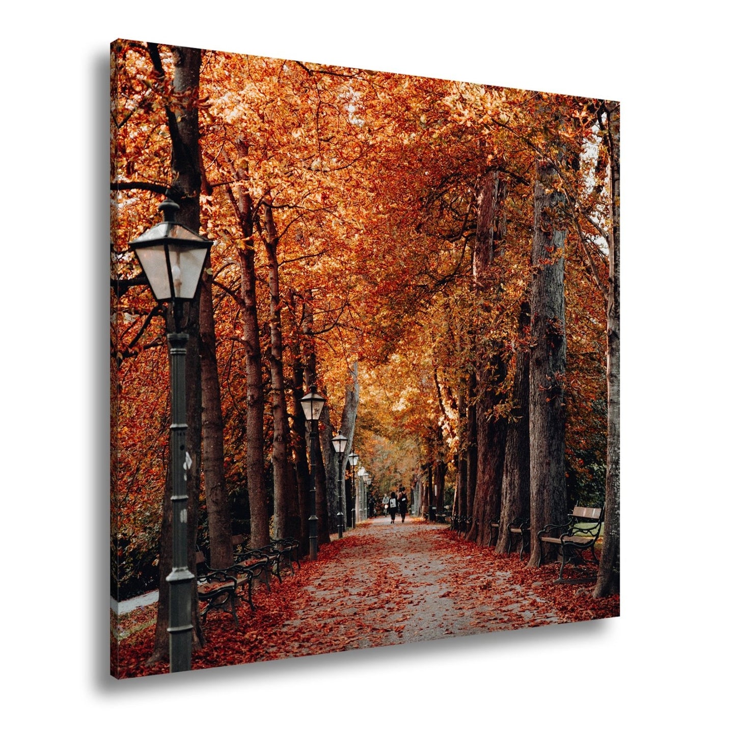 Leinwandbild Herbstfarben tanzen über einen romantischen Laubweg. - deyoli