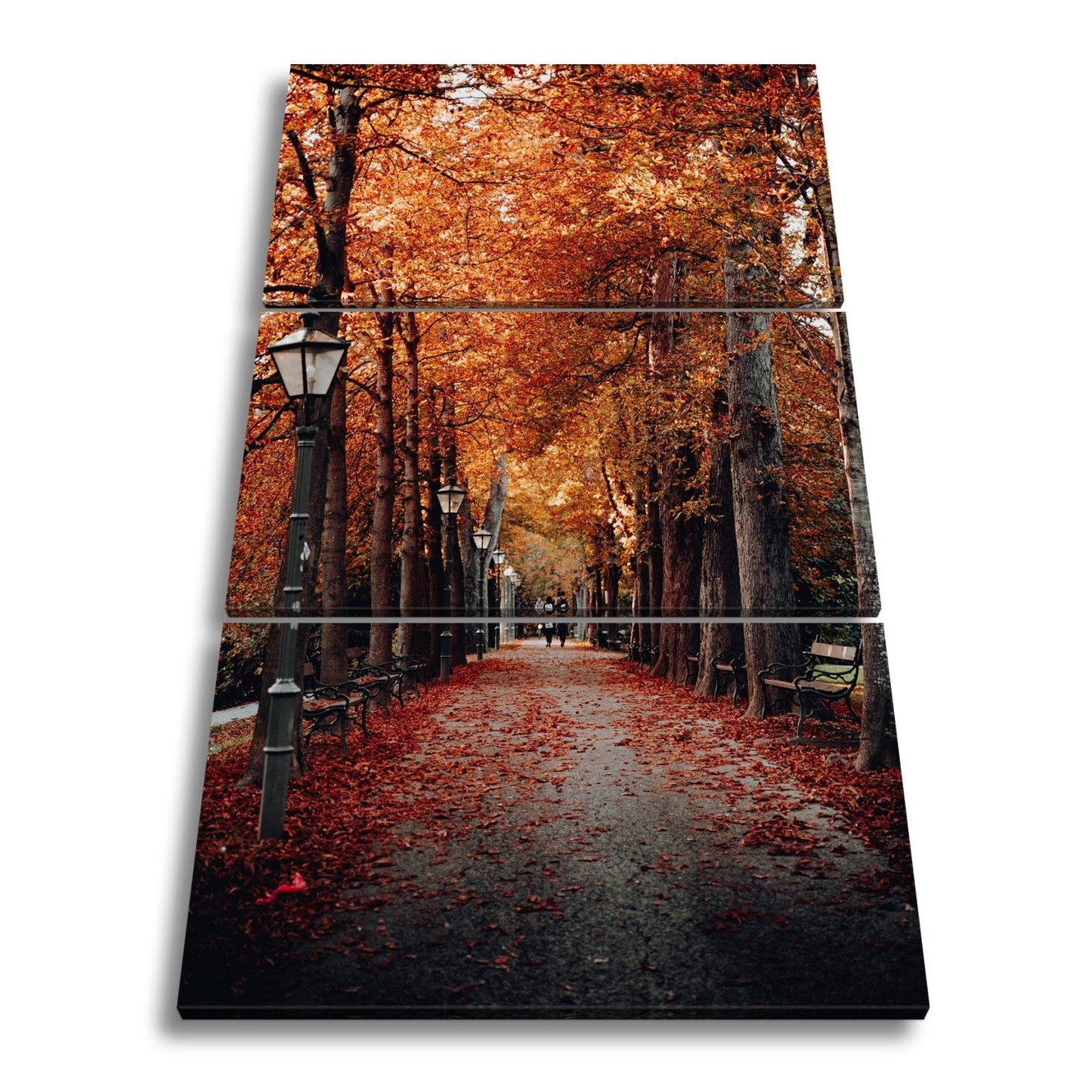 Leinwandbild Herbstfarben tanzen über einen romantischen Laubweg. - deyoli