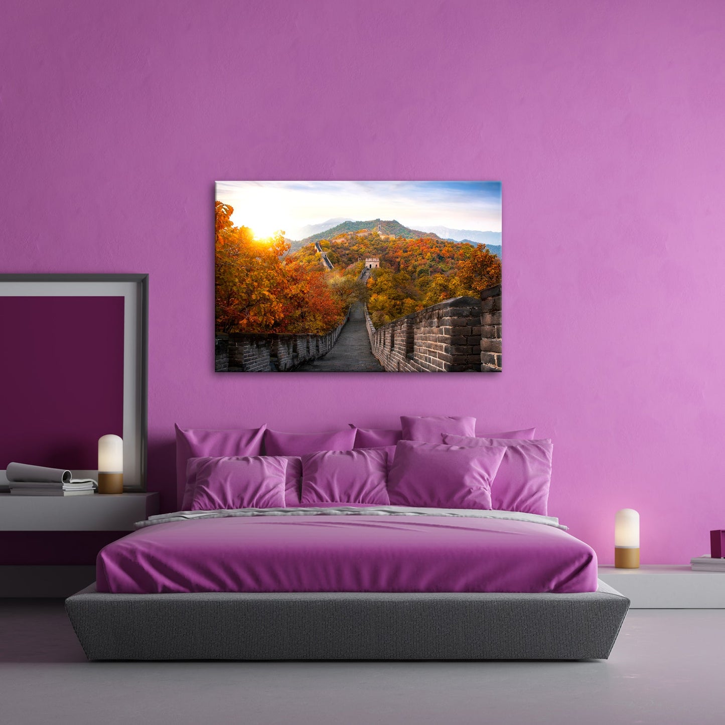 Leinwandbild Herbstglanz an der Großen Mauer – Geschichte im Farbenmeer. - deyoli