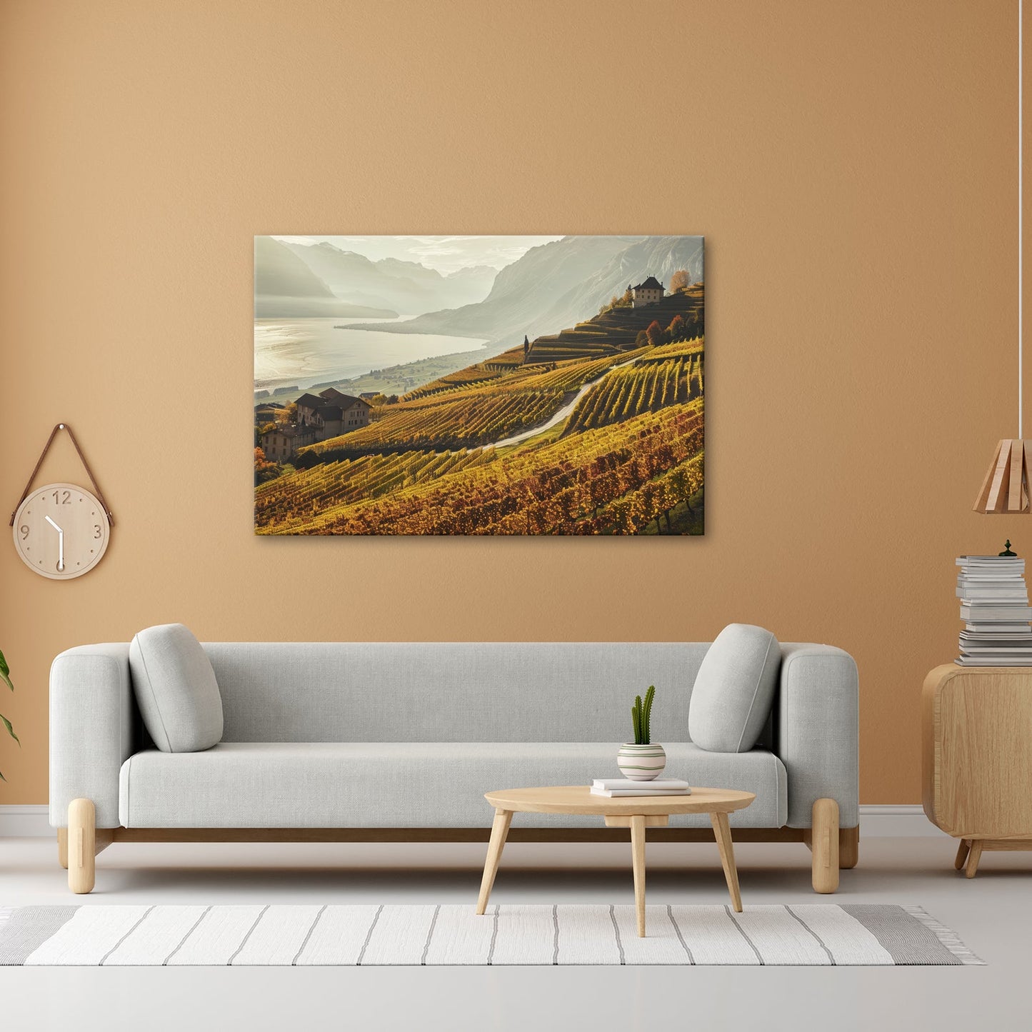 Leinwandbild Herbstgoldene Terrassen über stillem See - deyoli