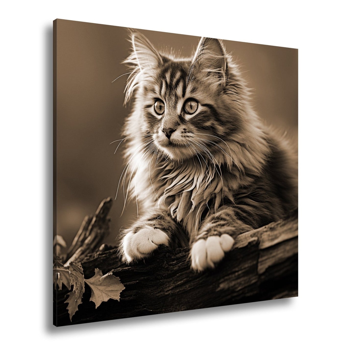 Leinwandbild Herbstlaub tanzt – und eine Katze wacht über den Wald - deyoli