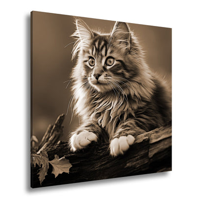 Leinwandbild Herbstlaub tanzt – und eine Katze wacht über den Wald - deyoli