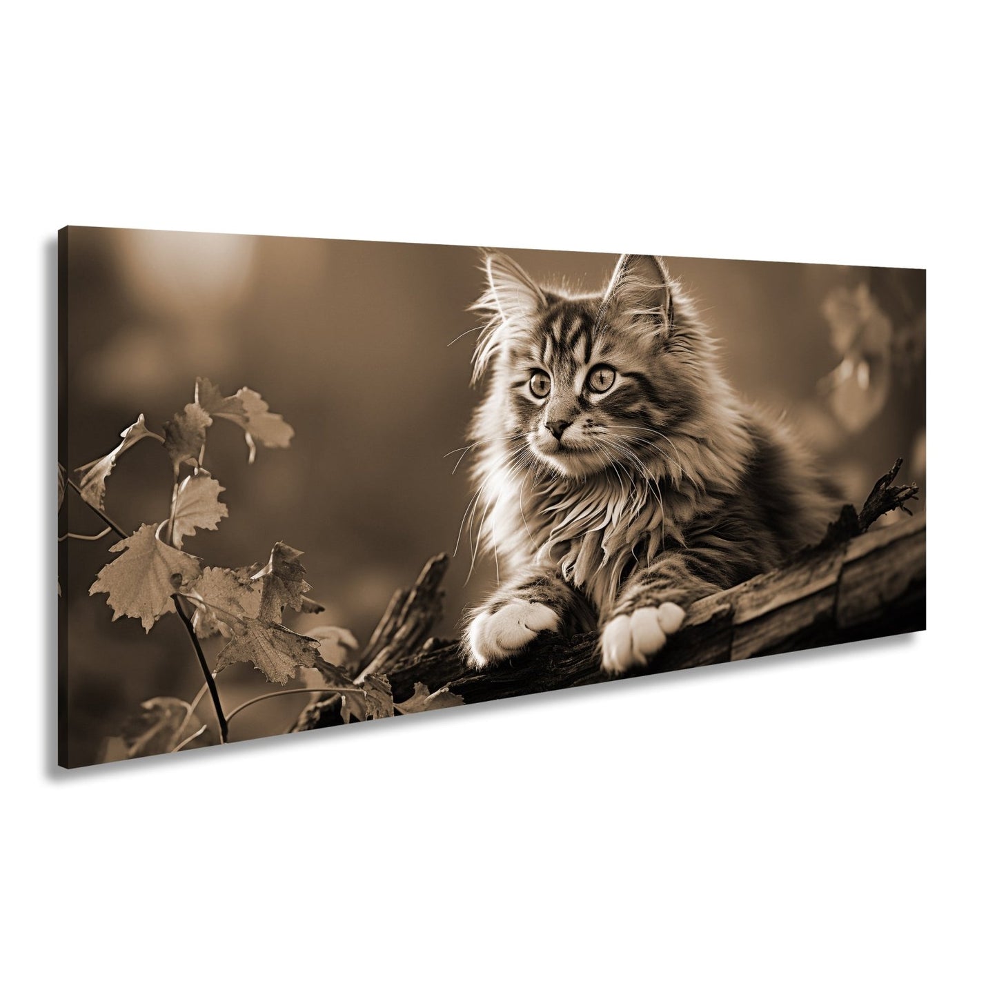 Leinwandbild Herbstlaub tanzt – und eine Katze wacht über den Wald - deyoli