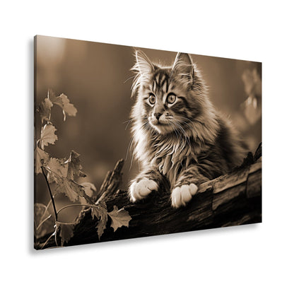 Leinwandbild Herbstlaub tanzt – und eine Katze wacht über den Wald - deyoli