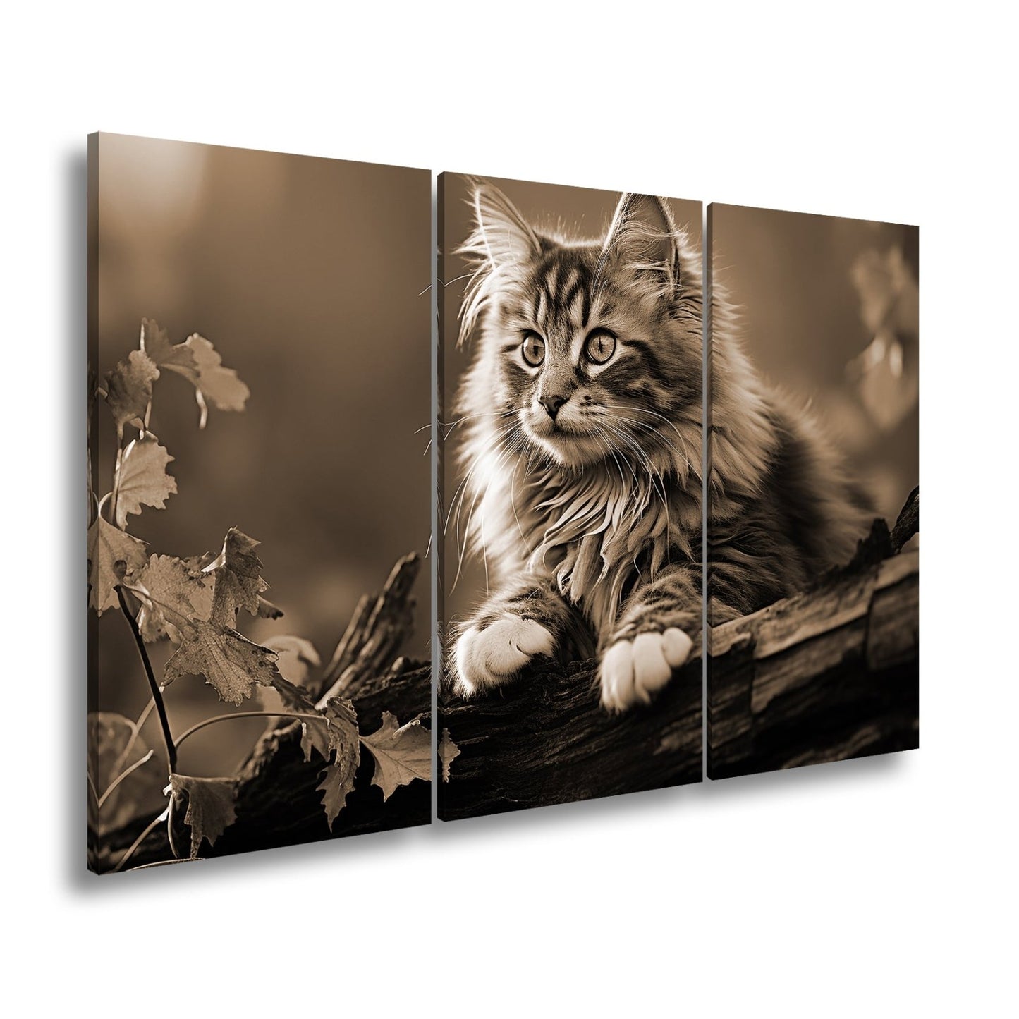 Leinwandbild Herbstlaub tanzt – und eine Katze wacht über den Wald - deyoli