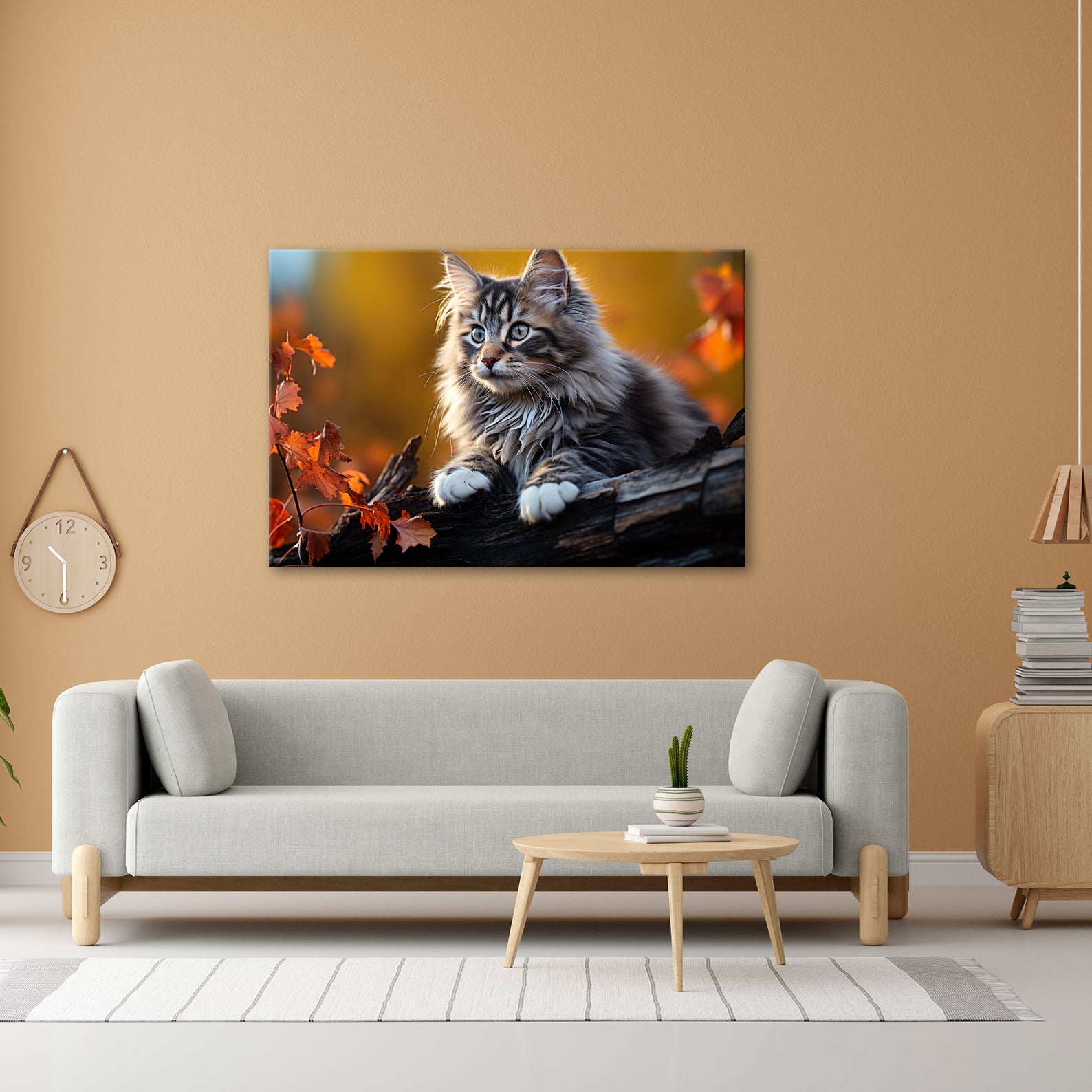 Leinwandbild Herbstlaub tanzt – und eine Katze wacht über den Wald - deyoli