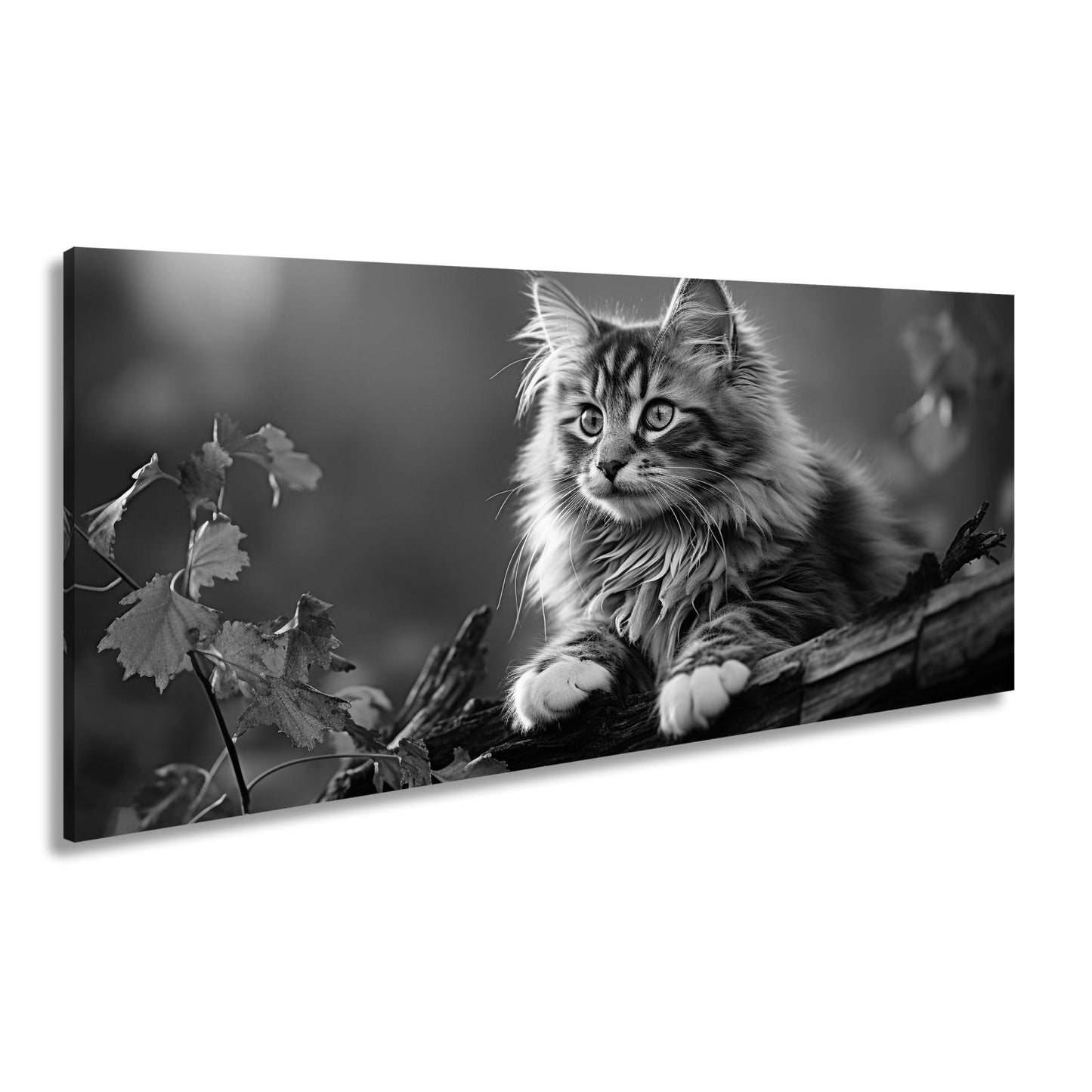 Leinwandbild Herbstlaub tanzt – und eine Katze wacht über den Wald - deyoli