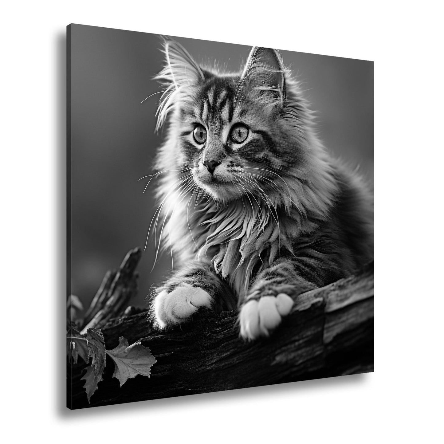 Leinwandbild Herbstlaub tanzt – und eine Katze wacht über den Wald - deyoli