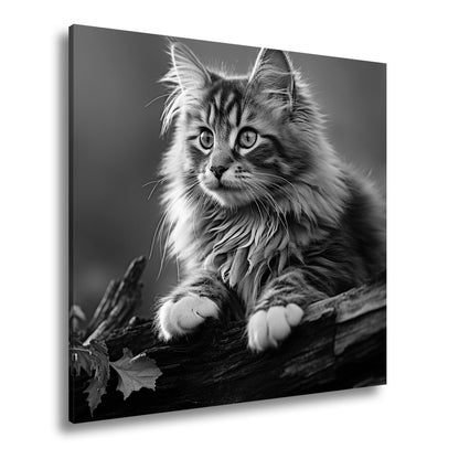 Leinwandbild Herbstlaub tanzt – und eine Katze wacht über den Wald - deyoli