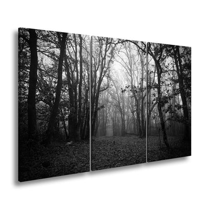 Leinwandbild Herbstwald XXL – Mystisch im roten Nebelschleier gehüllt - deyoli