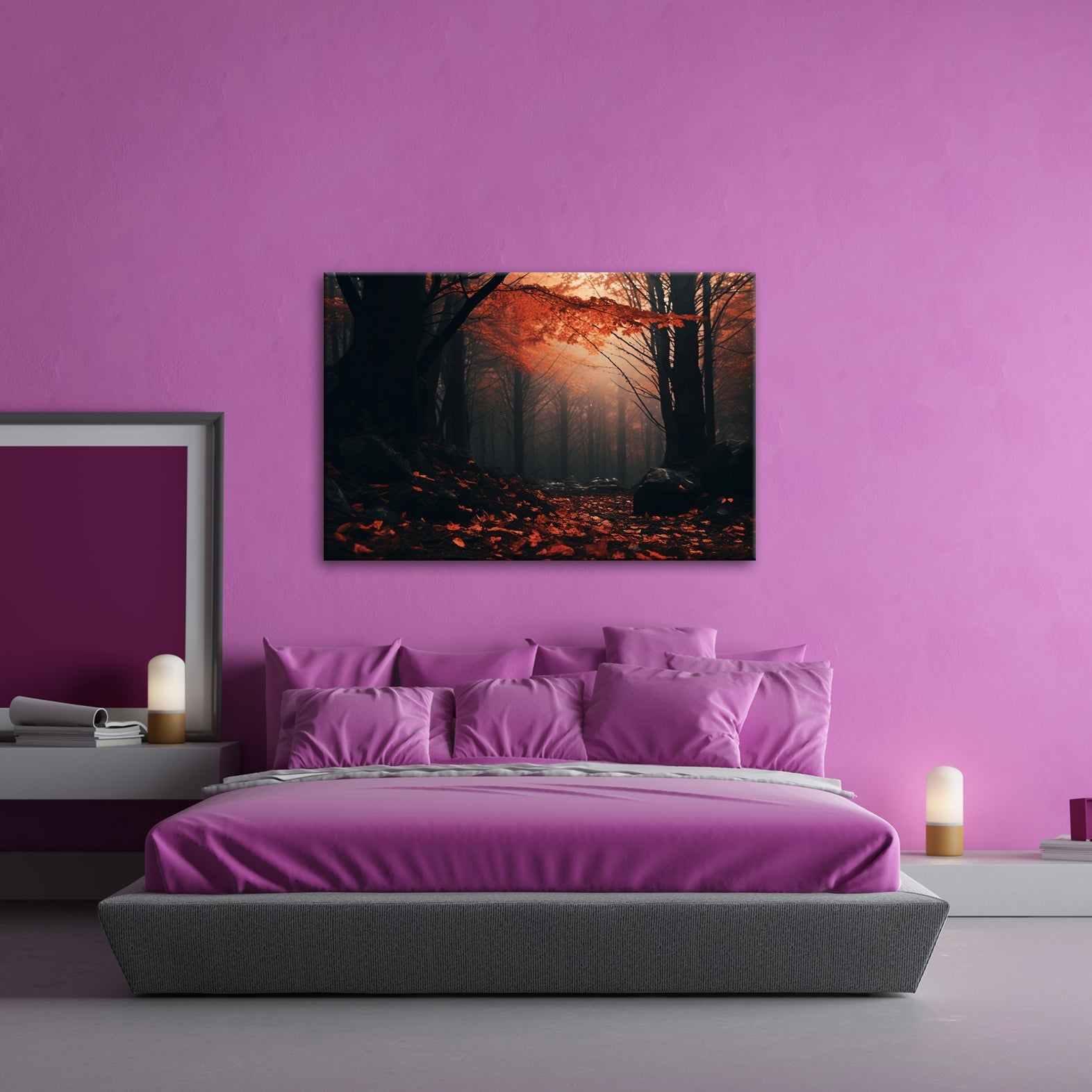 Leinwandbild Herbstwald XXL – Nebel & Leuchtendes Laub Naturmotiv - deyoli