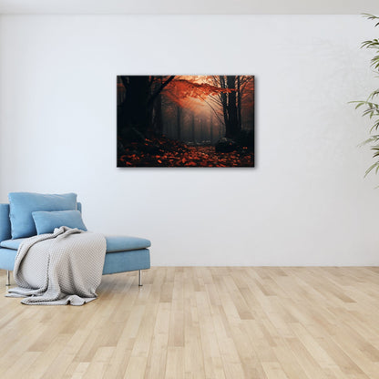Leinwandbild Herbstwald XXL – Nebel & Leuchtendes Laub Naturmotiv - deyoli