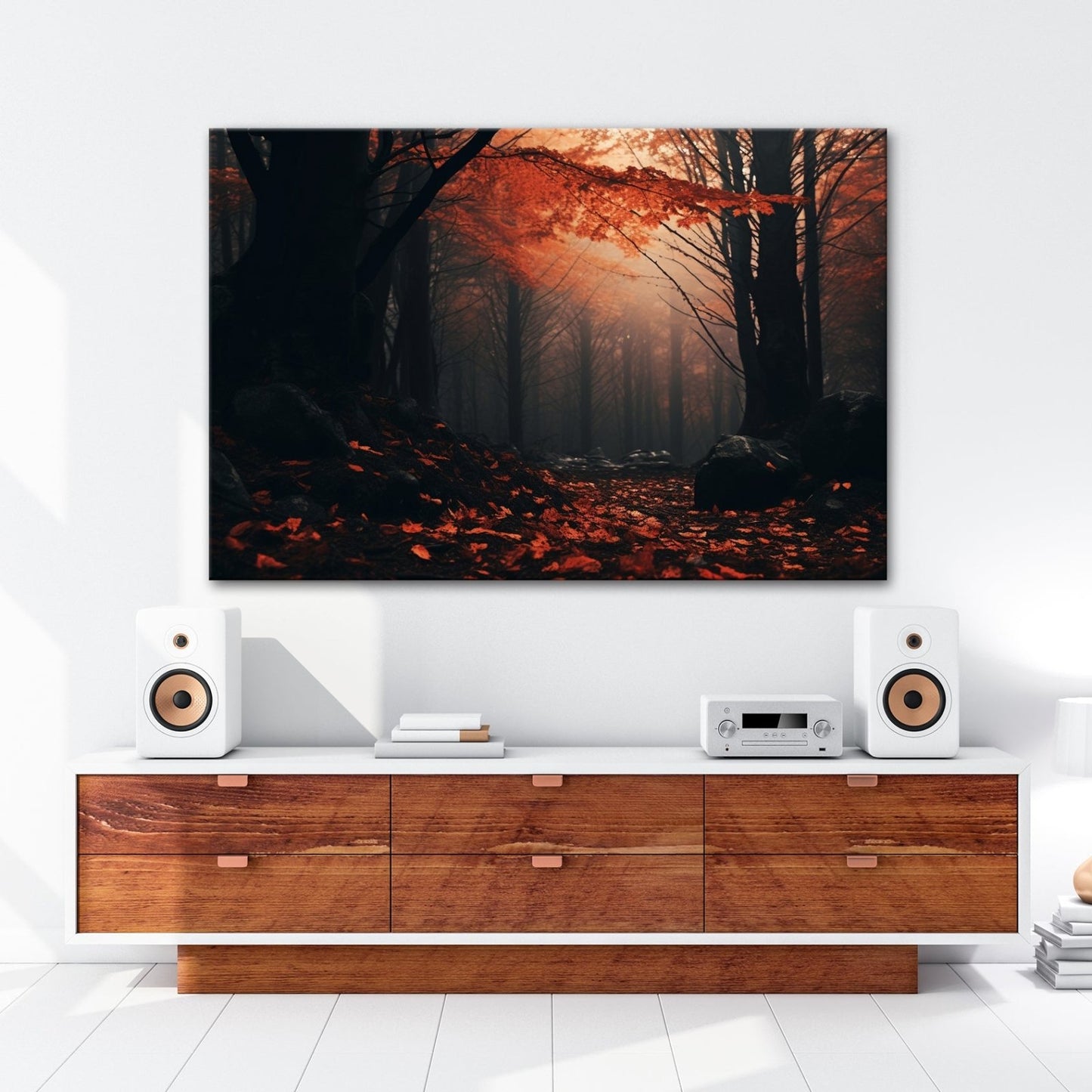 Leinwandbild Herbstwald XXL – Nebel & Leuchtendes Laub Naturmotiv - deyoli