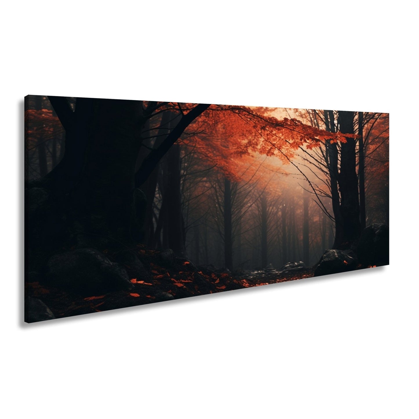 Leinwandbild Herbstwald XXL – Nebel & Leuchtendes Laub Naturmotiv - deyoli