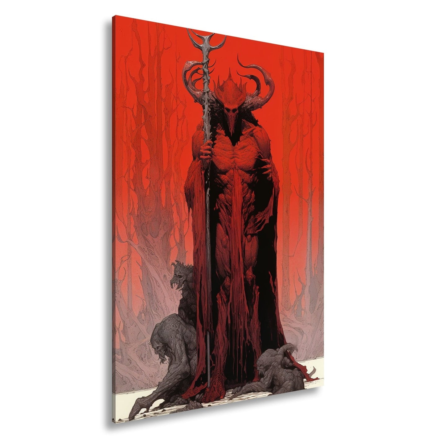 Leinwandbild Herr der Schatten – Dämonengestalt in blutrotem Inferno. - deyoli