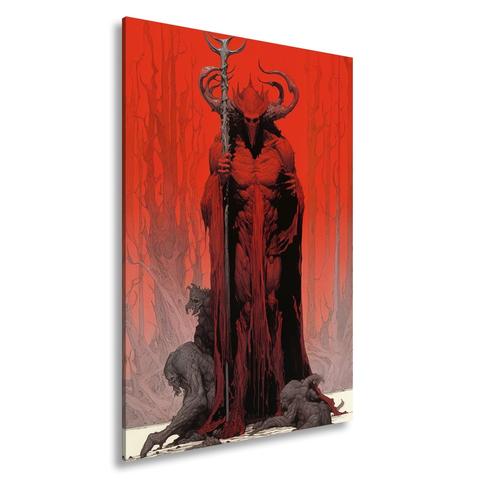 Leinwandbild Herr der Schatten – Dämonengestalt in blutrotem Inferno. - deyoli