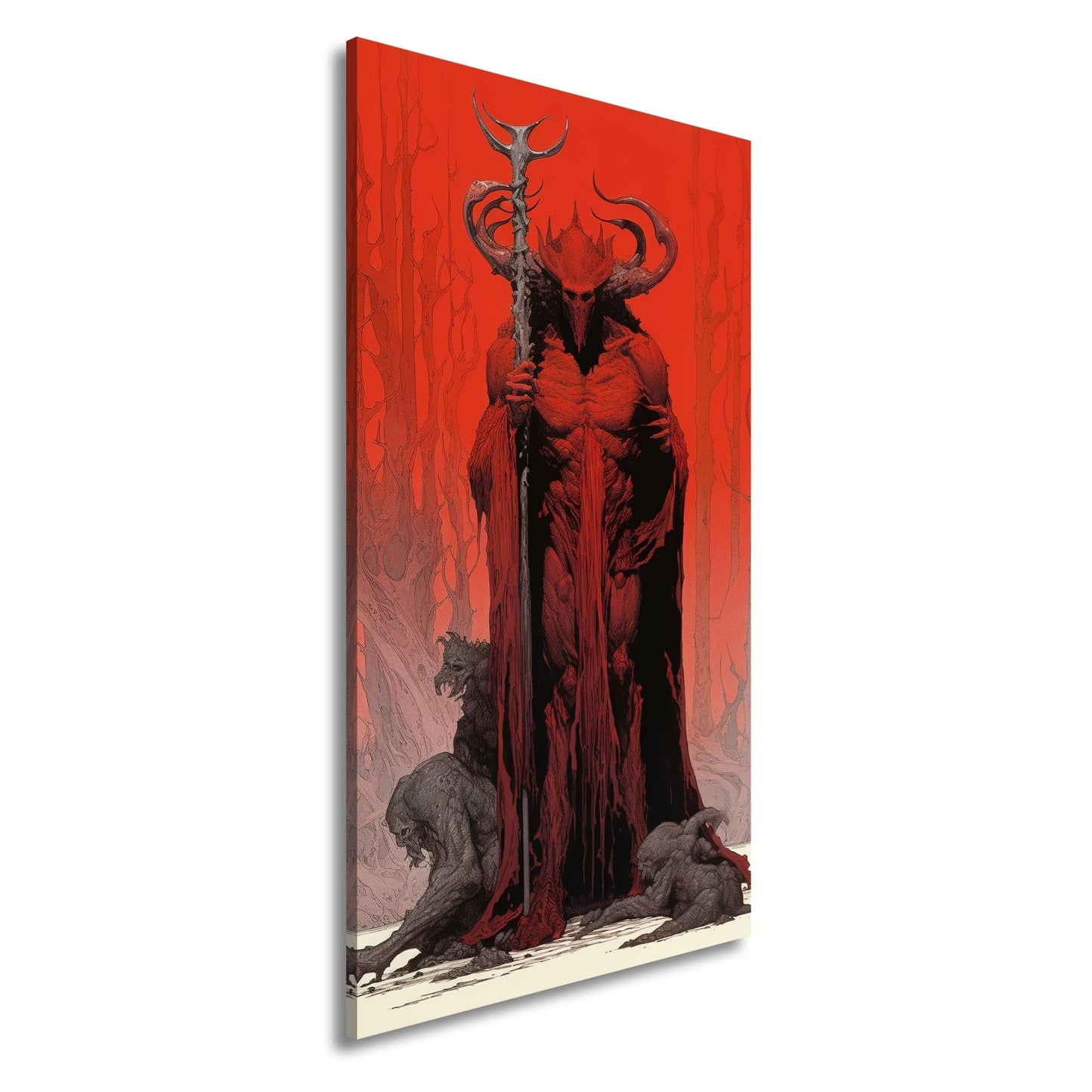 Leinwandbild Herr der Schatten – Dämonengestalt in blutrotem Inferno. - deyoli
