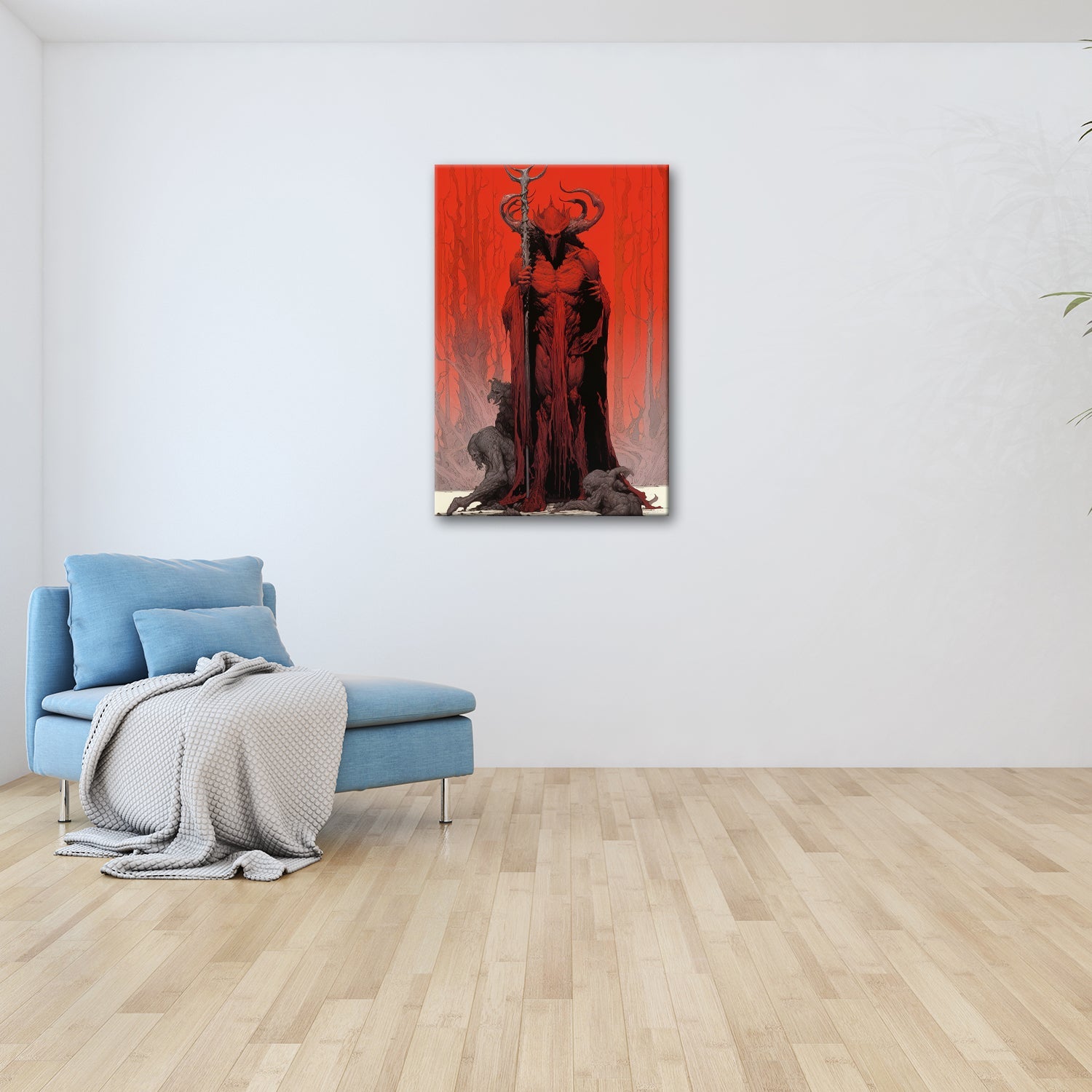 Leinwandbild Herr der Schatten – Dämonengestalt in blutrotem Inferno. - deyoli
