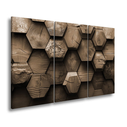 Leinwandbild Hexagonale Holzstruktur mit warmem Glanz und Charakter. - deyoli