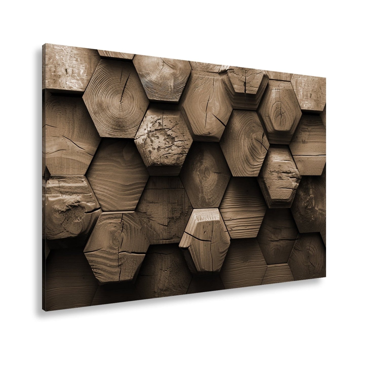 Leinwandbild Hexagonale Holzstruktur mit warmem Glanz und Charakter. - deyoli