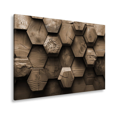 Leinwandbild Hexagonale Holzstruktur mit warmem Glanz und Charakter. - deyoli
