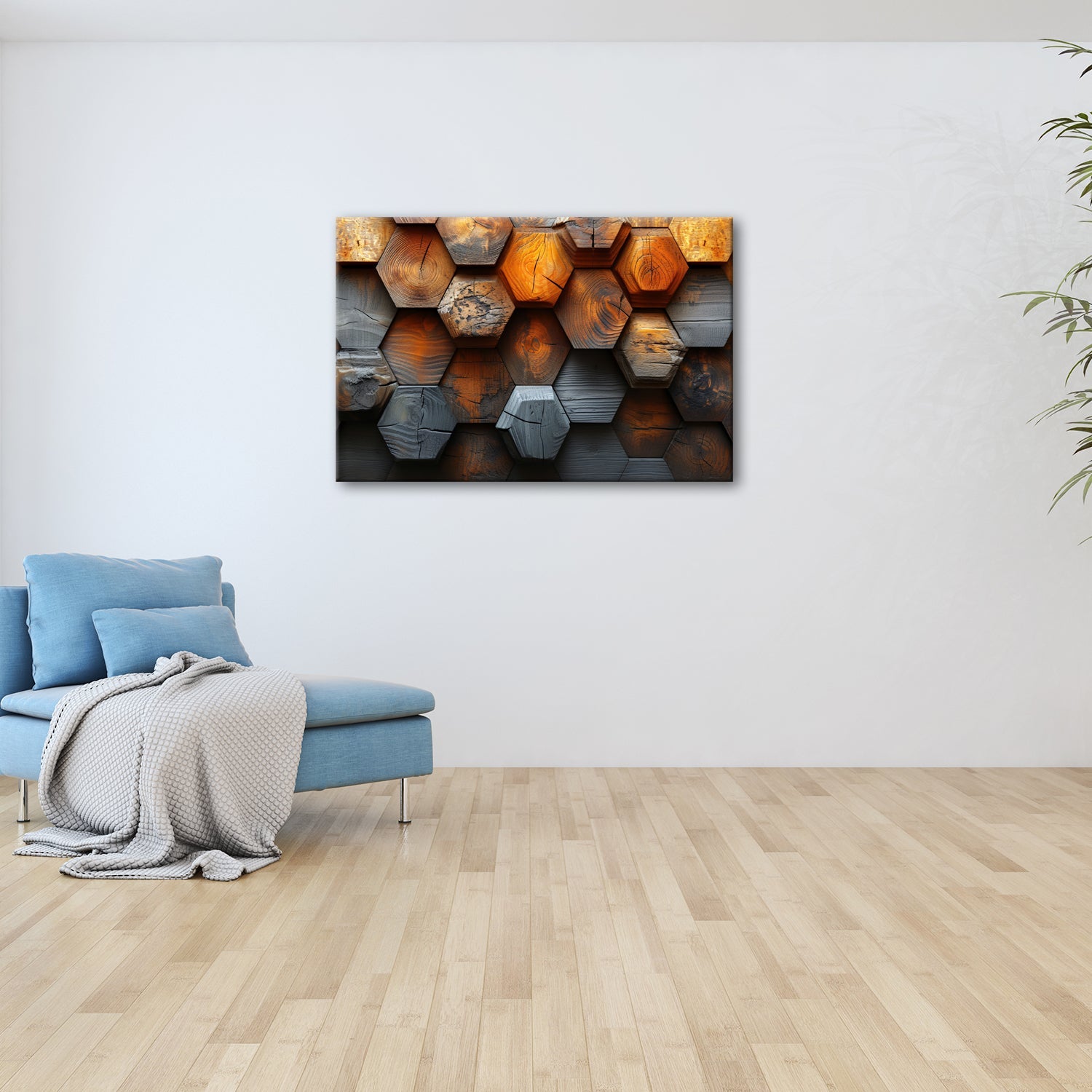 Leinwandbild Hexagonale Holzstruktur mit warmem Glanz und Charakter. - deyoli